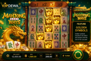 Golden symbol transforming into a Wild on a Mahjong Ways slot session