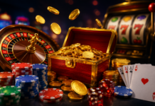 SweepShark Promo Code: Get 175,000 GC + 2 SC SweepShark promo code welcome bonus featuring casino chips, gold coins, a roulette wheel, slot machine, and playing cards